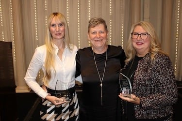 Cooley Law School Distinguished Professor Emeritus Marla Mitchell-Cichon (center), along with two Cooley graduates, Amanda Barfield Fopma (left) and Valerie Anne Kutz-Otway (center), have been inducted into Michigan Lawyers Weekly’s 2024 Class of Influential Women of Law